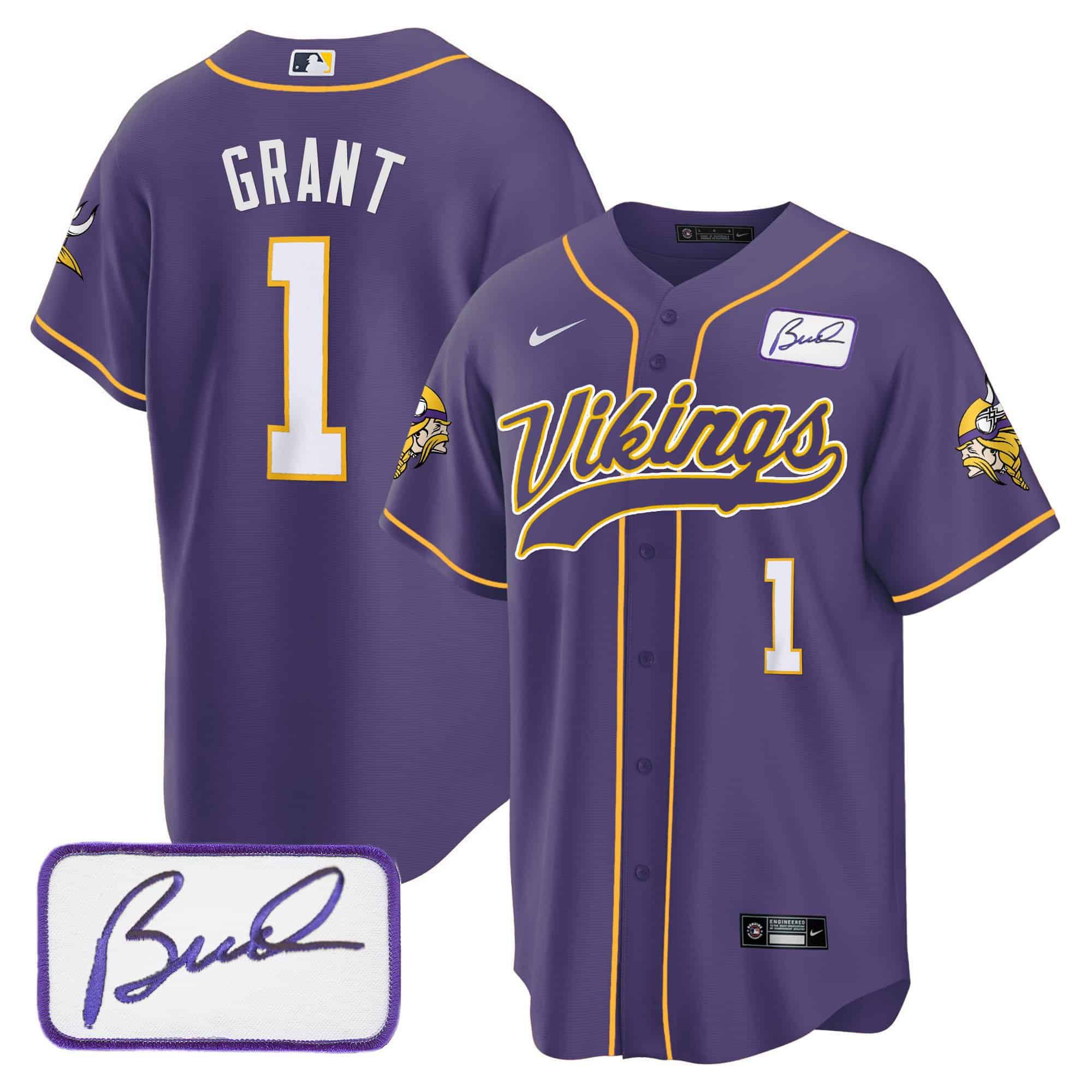 Men Minnesota Vikings #1 Grant Purple 2024 Nike Bud Grant Patch Classic Baseball NFL Jersey style 1->indianapolis colts->NFL Jersey